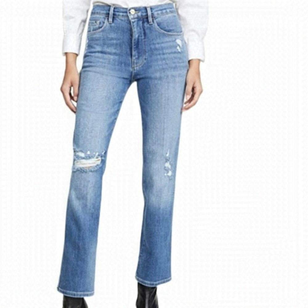 FRAME le sylvie slender straight jeans high rise overdrive distressed 24